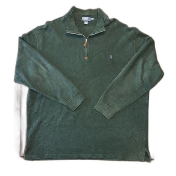 Polo Ralph Lauren 3XLT Quarter Zip Sweater Big & Tall Hunter Green 100% Cotton - Picture 1 of 5